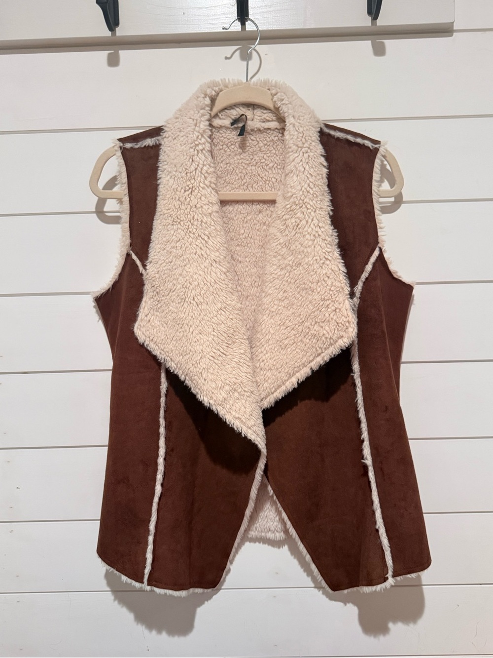 THML Brown Faux-Suede Sherpa Vest Size M